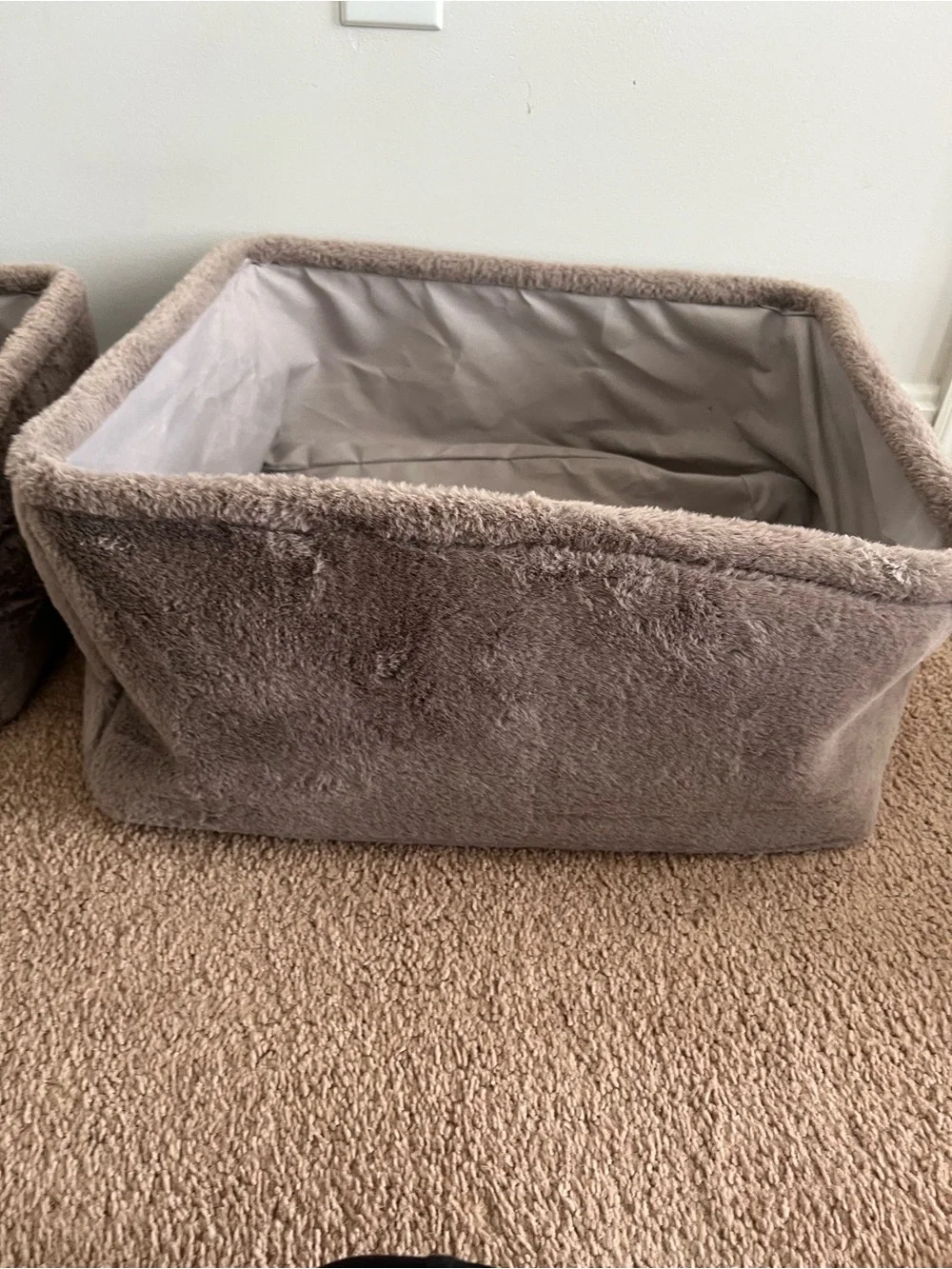 Plush Fabric Storage Bins - Set of 2 in Taupe